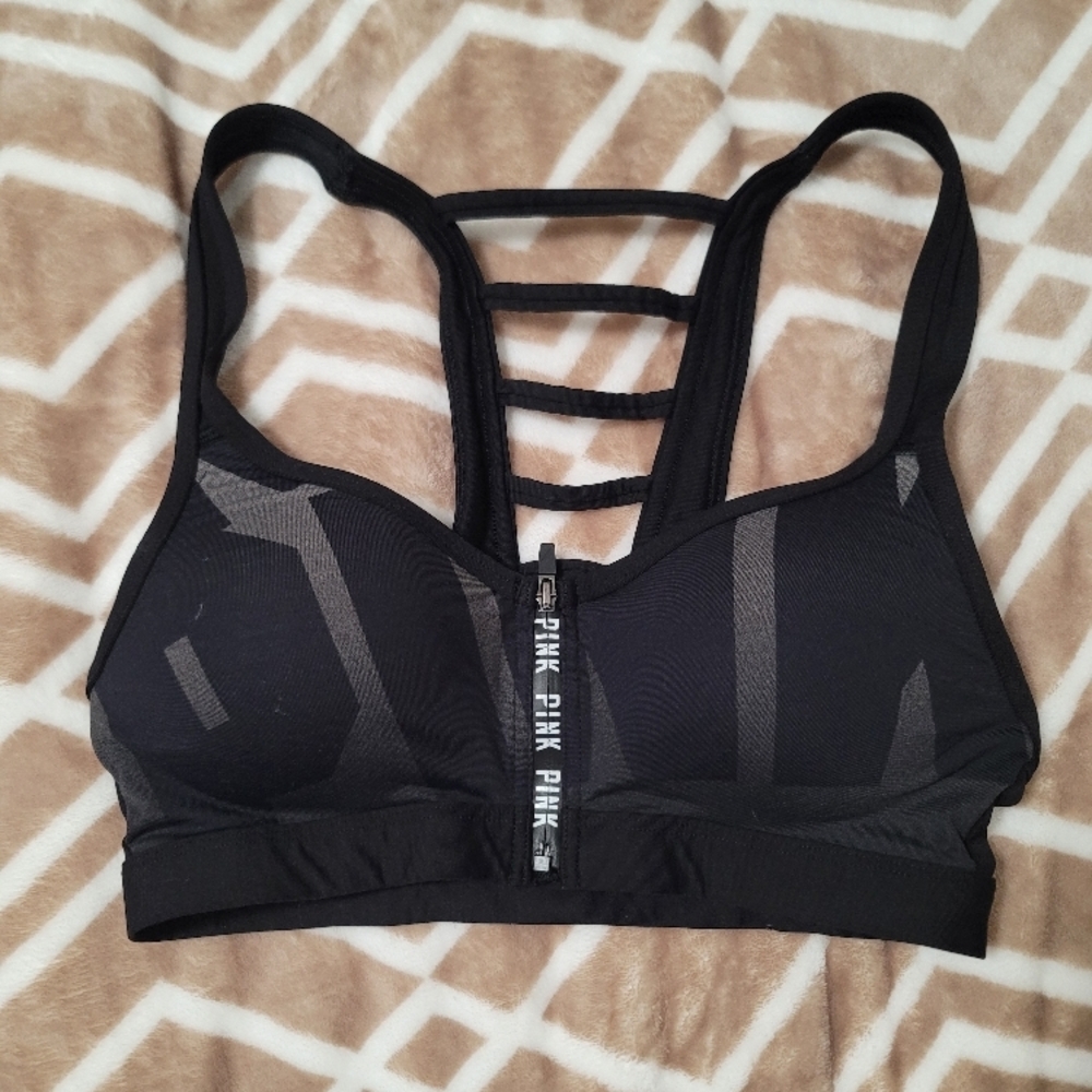 PINK Victoria's Secret Black Strappy Sports Bra